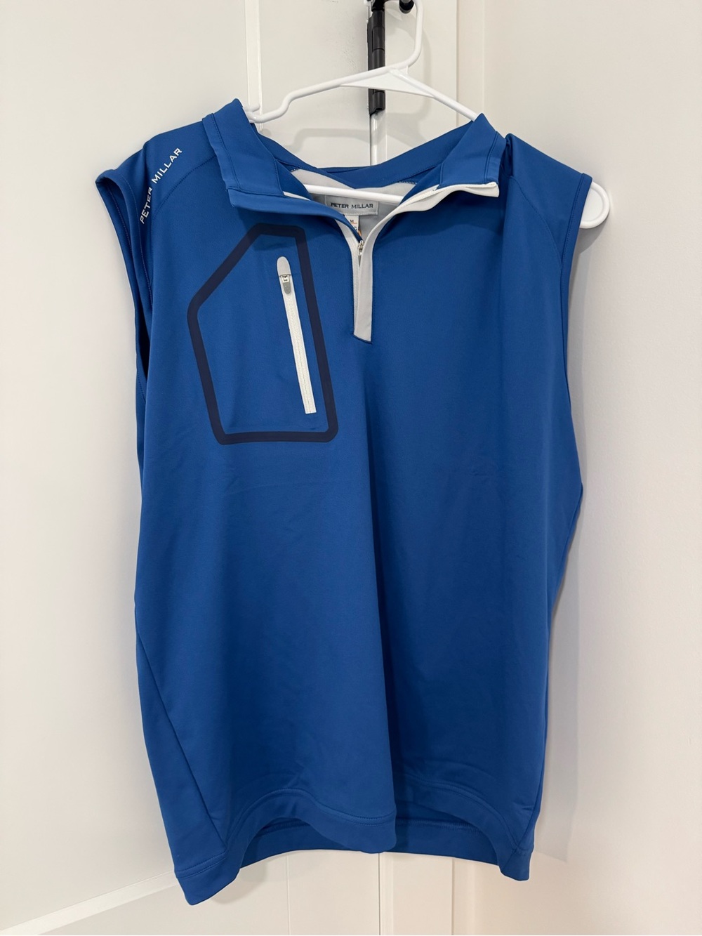 Peter Millar Blue Performance Sleeveless Polo with White Trim